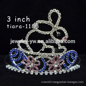 yiwu hair accessories silver plated crystal tiara rabbit ear headband